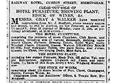 Advertisement published in the Birmingham Post on 7th June 1900 offering items for sale on the closure of the Railway Hotel