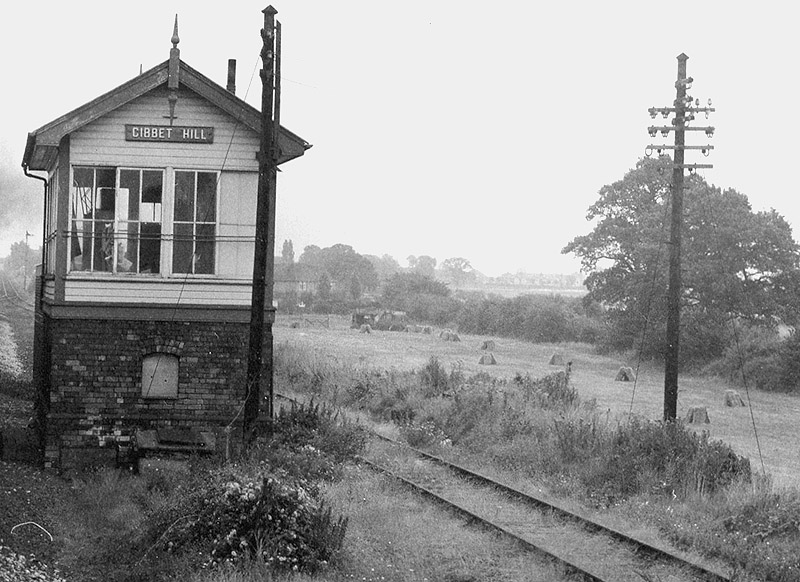 View of Gibbet Hill's signal cabin looking in the direction of Wainbody Wood and Coventry in August 1972