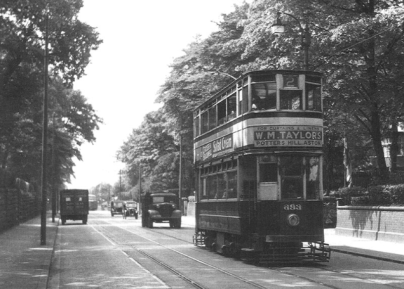 Birmingham Corporation Tram No 693 is seen on the No 2 route from Steelhouse Lane to Erdington on 25th May 1953