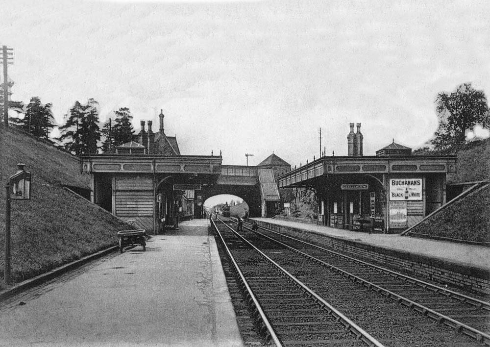 A late Victorian view of Hampton in Arden station looking towards Birmingham with a P&W working on the down line