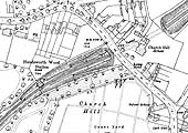 A 1912 OS map of the station showing the access paths to both platforms from Hamstead Road