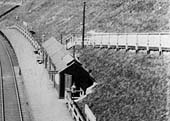 Close up showing the down platform buildings with a modesty screen sited at 45� to the platform