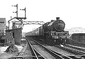 Ex-LMS 5XP 4-6-0 No 45738 'Samson' passes over the point switch blades for the Harborne on 4th July 1955