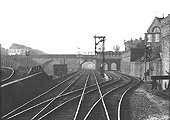Looking towards Wolverhampton from the rear of a DMU with the Harborne branch seen climbing on the left