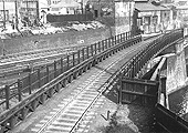 View of the skew bridge carrying the railway over the Birmingham Navigation Canal seen on 12th April 1940