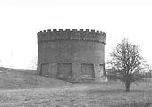 Another winter view of one of the two castellated towers initially erected using common bricks