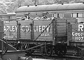 Close up of a fully loaded Arley Colliery coal wagon standing in the sidings ready to be transfered to the GWR at Leamington