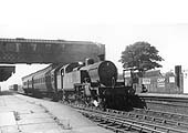LMS 3P 2-6-2T No 17 is seen standing at Leamington Avenue station's platform one whilst at the head of a local Coventry to Leamington passenger train