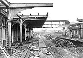 Looking towards Rugby and Weeden showing the demolition of Leamington Avenue station in progress with the canopies half removed