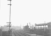 View of the connecting line passing to the left of the GWR P & W brick building and the right of the GWR signal box