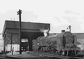 LMS 5XP 4-6-0 Patriot class No 5551 stands inside Monument Lane's old coaling stage on 18th January 1948