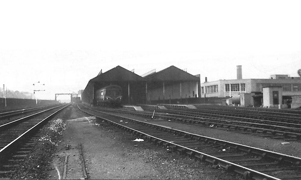 View of the former carriage shed now being used to accommodate Diesel Multiple Units on 7th October 1962