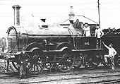 LNWR 0-4-2 No 601 is posed for the camera after being coaled and watered at Monument Lane shed in 1865