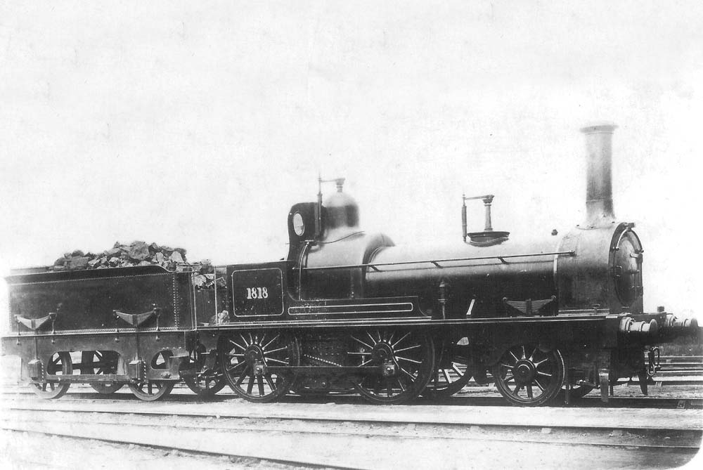 Ex-St Helens Railway 2-4-0 No 1818 stands at the West end of Monument Lane shed circa 1877
