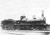 Ex-St Helens Railway 2-4-0 No 1818 stands at the West end of Monument Lane shed circa 1877