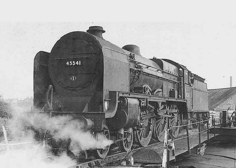 Ex-LMS 5XP 4-6-0 No 45541 'Duke of Sutherland' is seen being turned on the shed's turntable
