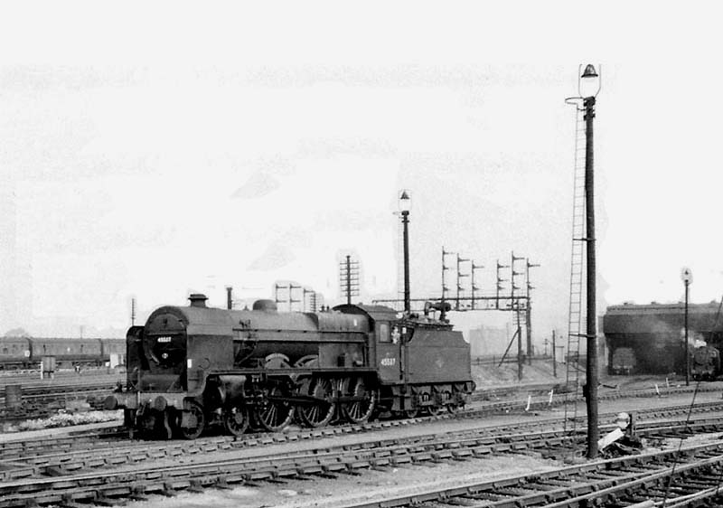 Ex-LMS 4-6-0 Patriot class No 45537 'Private E Sykes VC' is seen leaving the shed shortly before being withdrawn from service