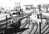 Looking towards the exit of Nuneaton shed with the branch line to Coventry on the left and Nuneaton No 1 Signal Box in the background