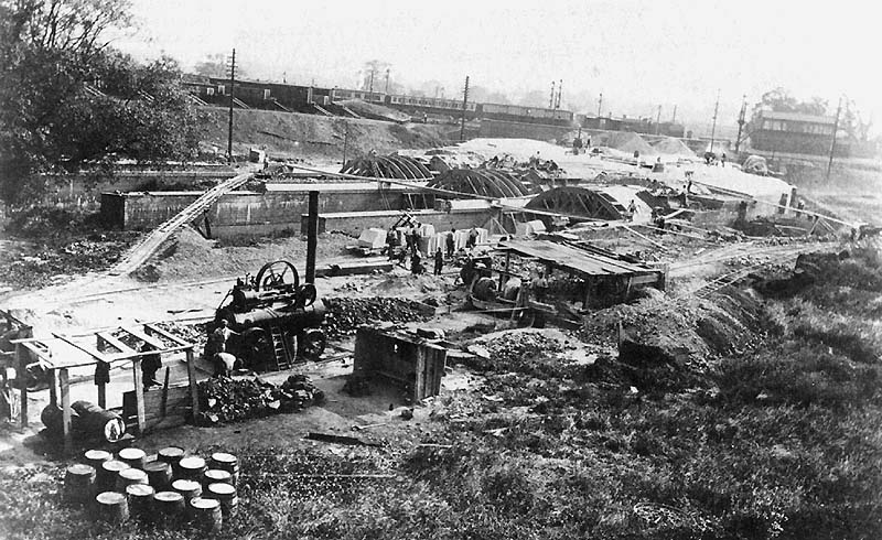 An Edwardian view of the construction of the southern section of the up marshalling yard with Nuneaton No 3 Signal Box clearly seen on the right