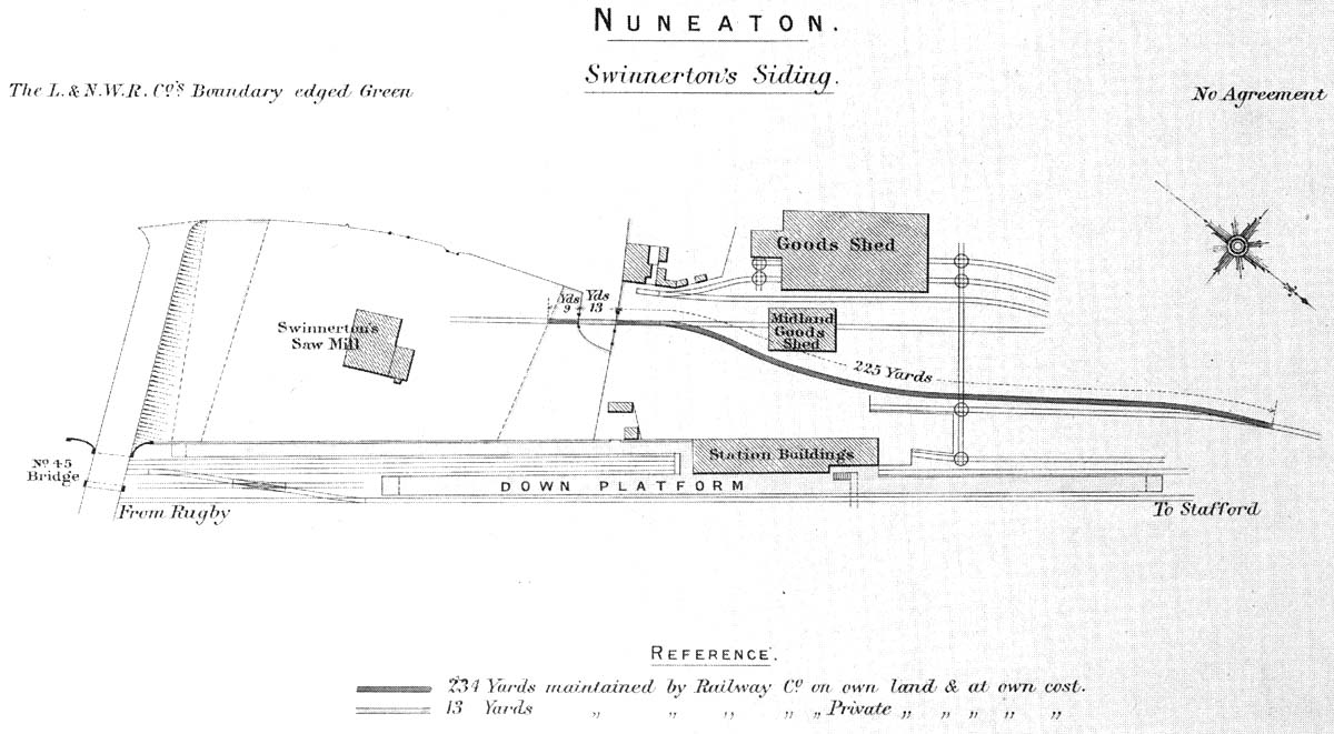 Plan showing Nuneaton station's down platform and station building after extensive remodelling to accommodate bays at either end for the Ashby and Coventry branches