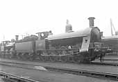 LNWR 0-8-0 Class A No 1836 and an unidentified LNWR 0-6-0 'Coal Engine' stands in front of Nuneaton shed