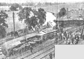A newspaper photograph showing the derailed boat train, rescue workers and onlookers