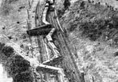 An aerial view of the derailed boat train looking towards Euston with the locomotive nearest to the camera