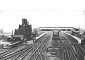 A panoramic view looking northwards from the road bridge towards Tamworth with the original station building on the left