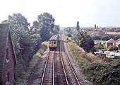 Looking towards Coventry from Radford Road bridge with 'Radford Station building on the left on 2nd September 1971
