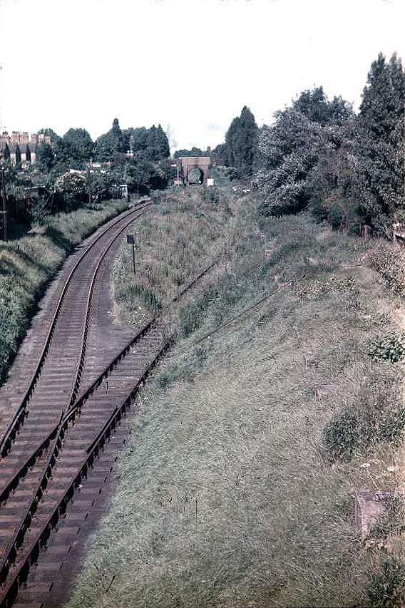 View of the site of the former Rotton Park Road station on 9th July 1956 looking towards Selwyn Road