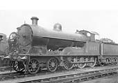 Ex-LNWR 4-6-0 4P Prince of Wales class No 5653 'The Nile' stands on the access pits in front of the shed