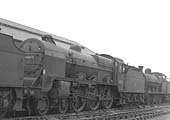 Ex-LMS 5XP Patriot class 4-6-0 No 45537 'Private Sykes VC' stands in line with other stored locomotives