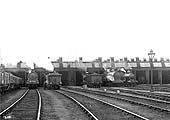 View of Rugby Engine Shed No 2 circa 1922 showing a variety of LNWR tender locomotives in steam