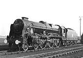 Ex-LMS 4-6-0 6P No 46170 'British Legion' is seen draped with Remembrance Day poppies at Rugby shed on 8th November 1959
