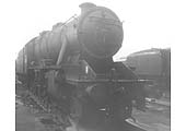 Ex-LMS 8F 2-8-0 No 48411 stands in steam outside Rugby shed sometime in late 1964 prior to being transferred