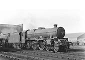 Ex-LMS 4-6-0 Jubilee Class No 45672 'Anson' stands outside Rugby shed on 25th February 1963