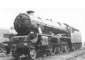 LMS 4-6-0 Jubilee class No 5553, still nameless, stands newly out-shopped from Crewe in front of the shed