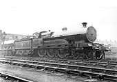 Ex-LNWR 4-6-0 Claughton class No 5965 stands in front of an unidentified ex-LNWR 0-8-0 'Super D'