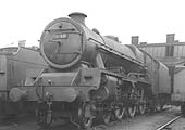LMS 5XP 4-6-0 Jubilee class No 5648 later named 'Wemyss' stands in front of Rugby No 1 shed 