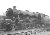 LMS 5XP 4-6-0 Jubilee class No 5569 'Tasmania' stands alongside a classmate in front of Rugby's No 1 shed