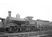 Ex-LNWR 2F 0-6-0 'Cauliflower' No 8597 stands coaled and watered ready for action on Sunday 31st March 1935