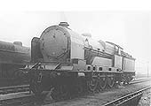 LMS 5XP 4-6-0 large boilered Claughton class No 5962 stands above the inspection pit outside No 1 shed
