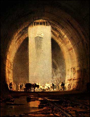 A Bourne painting showing the construction of Kilsby Tunnel at one of the large diameter air shafts