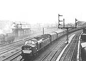 English Electric Type 4 D383 passes Rugby's No 5 signal cabin with the down 'Royal Scot' service in 1962