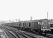 English Electric Type 1 diesels No D8000 and No 8002 pass Rugby on the down through line on 30th October 1959