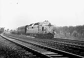 Prototype English Electric 'Deltic' is seen under test  at Newbold on a down express service having picked up water