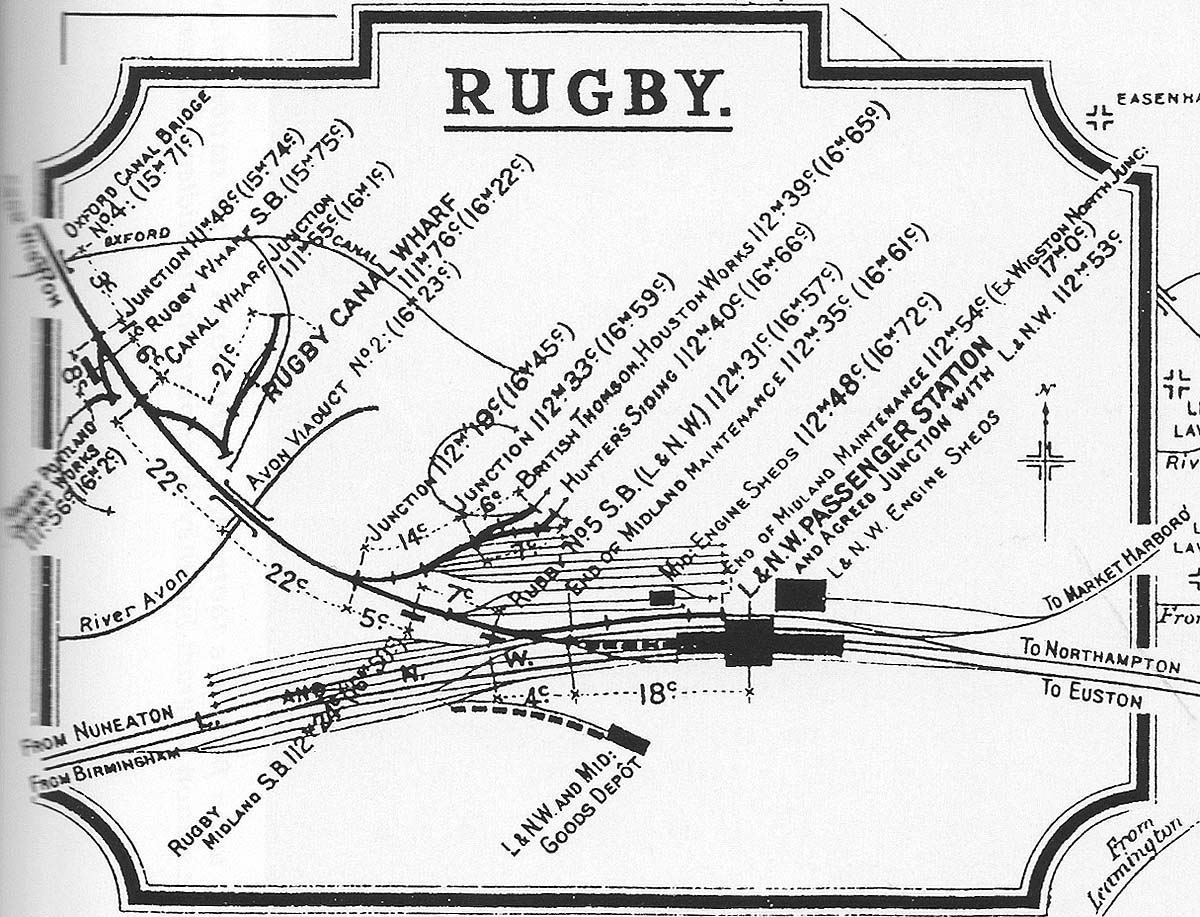 A map taken from the Midland Railway's 1916 edition of the MR's Distance Diagrams showing marked in bold MR lines and running powers