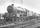 Ex-LMS 5XP 4-6-0 Jubilee Class No 45684 'Jutland' is seen again, this time in the marshalling yards