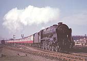 Ex-LMS Rebuilt Patriot 4-6-0 No 45535 'Sir Herbert Walker KCB' enters Rugby station with an up express in 1953