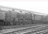 Ex-LMS 4-6-0 5XP Patriot Class No 45538 'Giggleswick' is standing on one Rugby shed's scrap lines on 12th May 1962